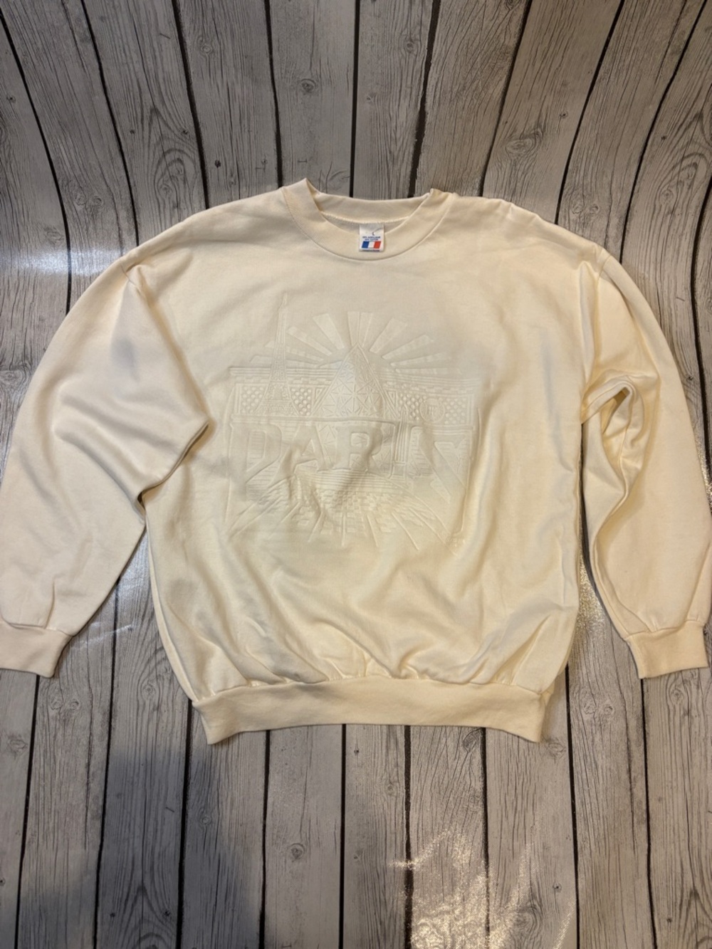 Paris Embossed Cream Sweatshirt size large vintage made in France